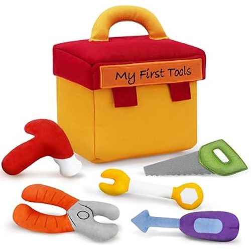 My First Tool Set Plush, Baby Toolbox Plushy with 5 Pcs Tool Plushies for Toddlers, First Birthday Gifts for Boys Girls