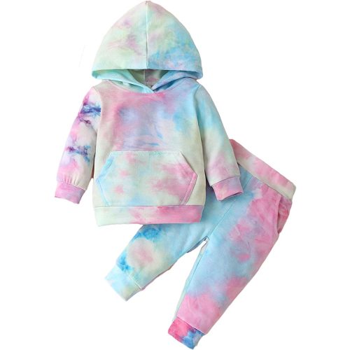 Newborn Infant Baby Girls Sweatshirts Tie Dye Sweatsuit Hoodies Tops Pants 2Pc Tracksuit Fall Winter Clothes Set