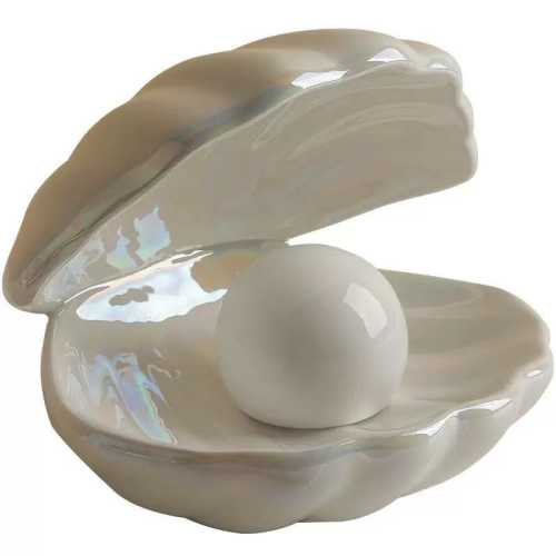 Ceramic shell lamp pearl glossy glazed decoration small night light ornament, Pearl lamp(with battery)
