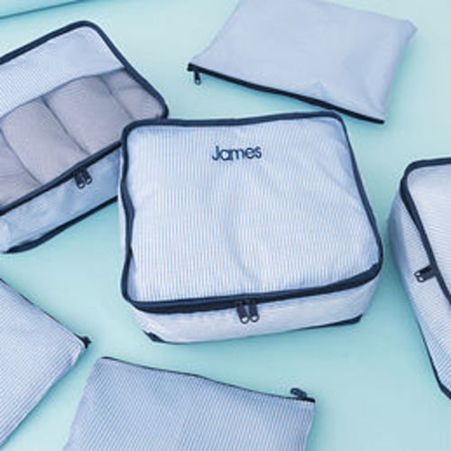Packing Cubes, Blue Seersucker