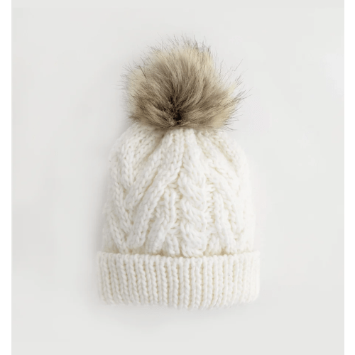 Winter White Pom Pom Beanie Hat (Size Small)