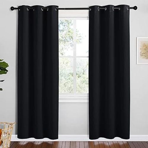 NICETOWN Bathroom Blackout Thermal Curtains, 2 Panels, 42 x 78-inch, Black