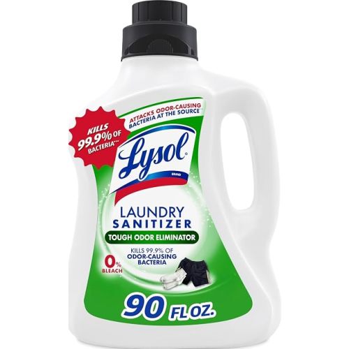Lysol Tough Odor Eliminator Laundry Sanitizer Additive, Sanitizing Liquid for Gym Clothes and Activewear, 0% Bleach, Eliminates Odor Causing Bacteria, 90oz