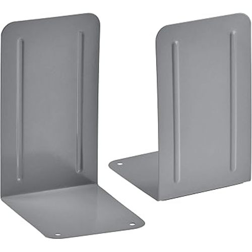 Acrimet Metal Bookends, Non-Skid Book Stand for Shelves, Heavy Duty Book Stopper, 6-7/8" H x 4" W x 4-1/2“ D, Silver, 1 Pair
