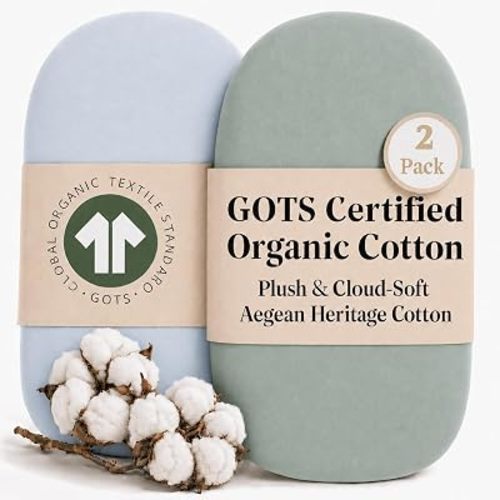 2-Pack Organic Cotton Bassinet Sheets for Halo Bassinest, 4moms mamaroo