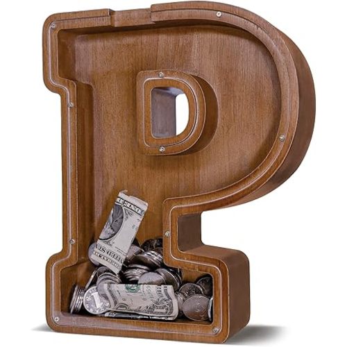 Wooden Letter Piggy Bank for Kids Larger Letter Piggy Bank for Boys and Girls Personalized Piggy Bank Initial Coin Bank Wood Kids Money Bank for Birthday and Festival