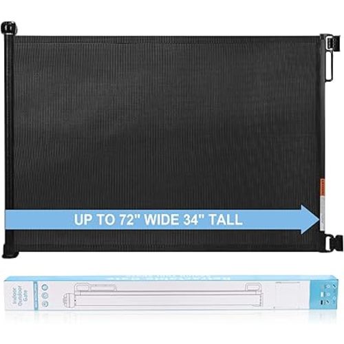 PRObebi Retractable Baby & Pet Gate - 34" Tall, Extends to 72" Wide, Mesh Gate for Doorways, Stairs, Hallways, Indoor/Outdoor (Black)