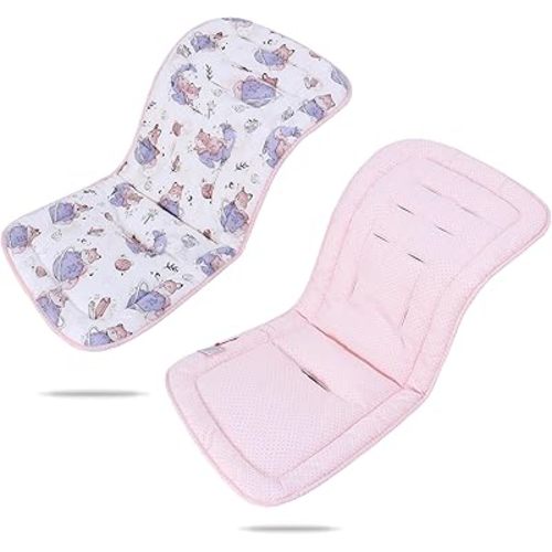 Baby Stroller Cushion,Infant Car Seat Insert-Reversible Universal Breathable and Soft Newborn Stroller Mat,100% Cotton Cover Toddler Seat Pad Liner-34x78cm,1 Pack(Fox+Pink Dots)