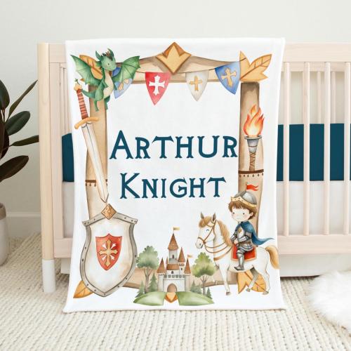 Knight and Dragon Blanket, Personalized Dragon Baby Blanket, New Baby Gift, Dragon Nursery Theme, Dragon Baby Shower, Fantasy Nursery B97