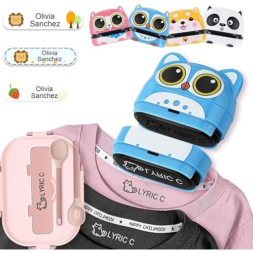 SUPHELPU Name Stamp for Clothing Kids Waterproof, Clothing Stamps for Clothes Permanent, Personalized Stamp with Name, School Daycare Essentials for Fabric Plastic Label Bottles Child Baby