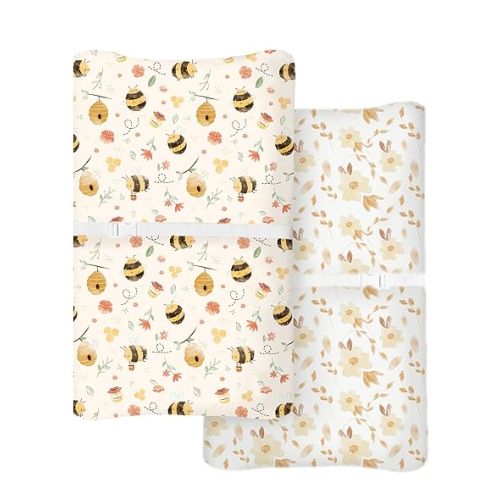 Changing Pad Cover for Baby Boys Girls 2 Pack, Fits Standard 32”×16” Changing Table Pads, Silky Breathable Stretch Knit, Machine Washable (Honeybee Dreams)