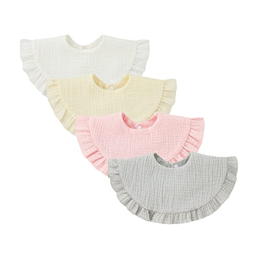 Nishine 4 pcs Unisex Baby Muslin Bandana Drool Bibs 360 Degree Rotatable Cotton Teething Feeding Drooling Bibs for Boy Girl