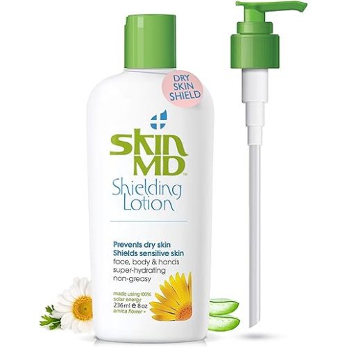 Skin MD Natural Shielding Lotion for Face, Body & Hands 8oz with Dispenser- Helps with Eczema & Psoriasis! The natural dry skin remedy to the things that dry your skin