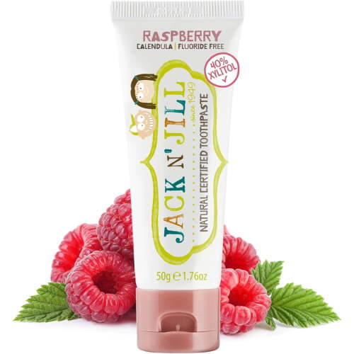 Jack N’ Jill Natural Certified Kids & Baby Toothpaste, Raspberry Flavor, Fluoride-Free, Safe if Swallowed When Used as Directed, 1.76 oz Tube