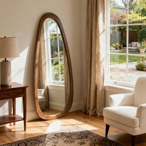 Wrought Studio™ Asymmetrical Irregular Wood Framed Mirror, Organic Decorative Wall Mirror or Full Length Floor Mirror for Bedroom, Living Room, Entryway & Reviews | Wayfair