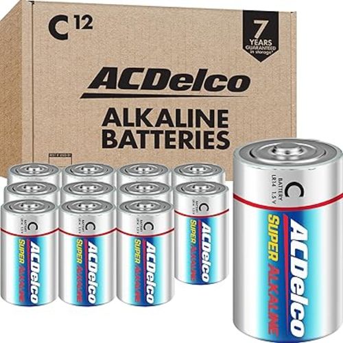 ACDelco 12-Count C Batteries, Maximum Power Super Alkaline Battery, 7-Year Shelf Life, Recloseable Packaging