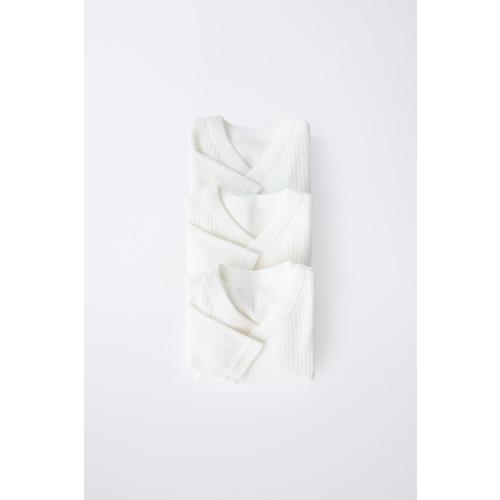 0-6 MONTHS/ THREE-PACK OF LONG-SLEEVE BODYSUITS WITH KIMONO COLLAR - Oyster-white | ZARA United States