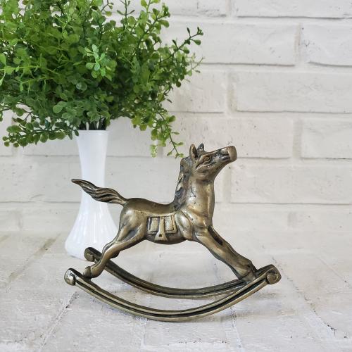 Vintage Brass Rocking Horse Statue: Vintage Nursery Decor