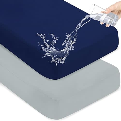 Waterproof Crib Sheets for Boys 2 Pack, Grey & Navy, 52" x 28"