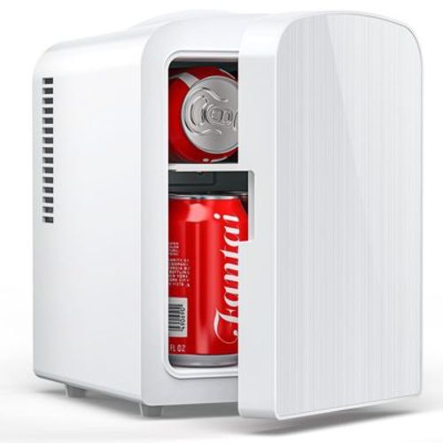 Kismile Mini Fridge, 4L Capacity for 6 Cans(350ml), Fruits, Refrigerating Makeup and Skincare, Available for Car Power Supply Work (White)