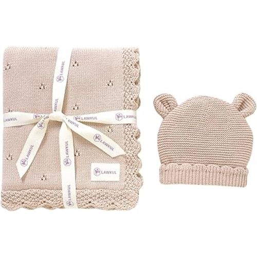 LAWKUL Baby Blanket & Beanie Hat Set 100% Organic Cotton Newborn Swaddle Beanie Soft Cozy for Infants Boy Girl Gift Pink