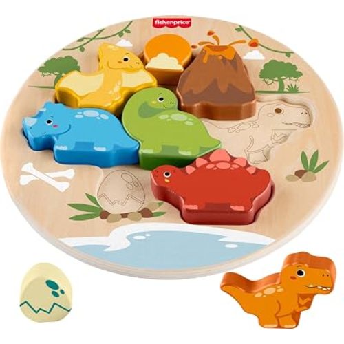 Fisher-Price Wood Toddler Toy 2-in-1 Dinosaur Puzzle, 8-Piece Wooden Activity for Developmental Play Preschool Kids Ages 2+ Years