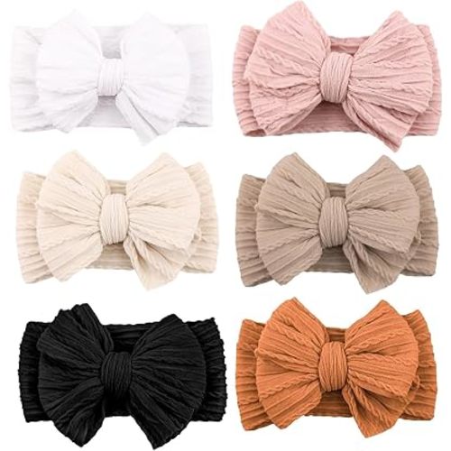 6 Pack Baby Girl Headbands with Bows, Soft Stretchy Nylon Bands