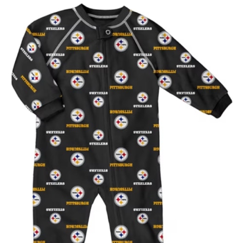 Pittsburgh Steelers BLACK Baby Raglan Romper Pajamas - 13348272