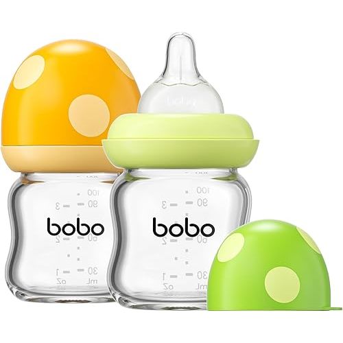 Wide Neck Mushroom Baby Glass Bottle (Pack of 2) | 3.4oz | Multicolour1