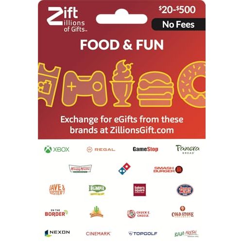 Zift Zillions of Gifts Physical Gift Card (Multi-Brand) | Food & Fun, Dining