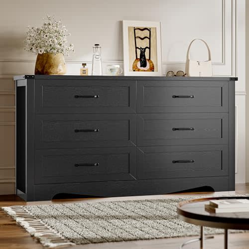 BORNOON 6-Drawer Dresser for Bedroom, Modern Wooden Chest of Drawers with Metal Handles, Anti-Tipping Design, Sturdy and Stable Storage Organizer for Living Room, Entryway, Home Office