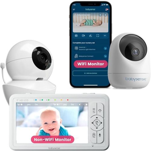 Babysense HD 5" Video Baby Monitor with Camera and Audio, No WiFi/App, Secure Closed-Loop, Night Vision, Pan-Tilt-Zoom, VOX Audio Alerts, White Noise & Lullabies, Up to 1000 ft Range, 20-Hour Battery
