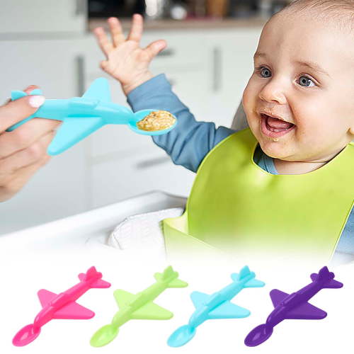Plastic Small Airplane Spoon 4Pcs Toddler Airplane Spoon Set PP Fashion Portable Airplane Shape Kitchen Tableware Children's Spoon