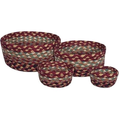 Burgundy Gray & Cream Casserole Braided Basket - Set of 4