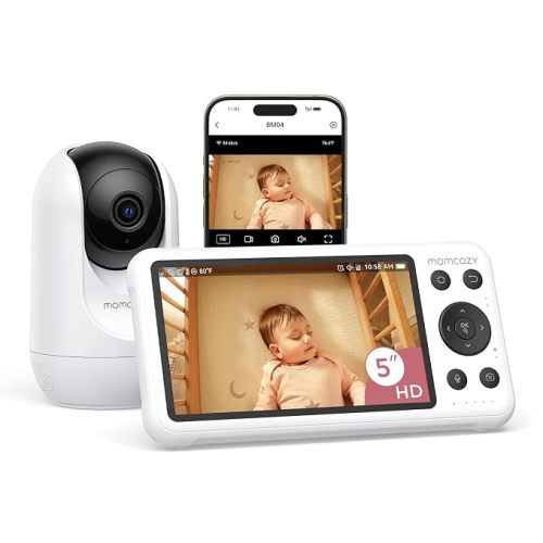 Momcozy Smart WiFi Baby Monitor with Camera and Audio,5" 1080P & Wall Mount | Electric Safe Fence, Motion & Sound & Cry Detection, Night Vision, 5000mAh Battery, 2-Way Talk, Photo & Video Recording, BM04