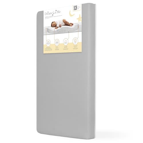 Dream On Me Snuggles Extra Firm Dual-Sided Baby Crib Mattress with Breathable Fabric, Water & Odor Resistant, GREENGUARD Gold Certified, Fits Mini & Portable Cribs (38”x 24”x 3”) - Grey