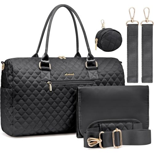 LOVEVOOK Diaper Bag Tote with Pacifier Case and Changing Pad, Large Capacity Mommy Bag for Hospital and Weekender Travel, Functional Baby Bag Newborn Baby Essential, Black