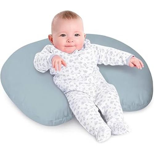 Little Grape Land Nursing Pillow for Breastfeeding, Ergonomic Baby Pillow for Mom and Infant Support, Removable Cover Breastfeeding Pillow for Bottle & Nursing Feeding (Foggy Blue)