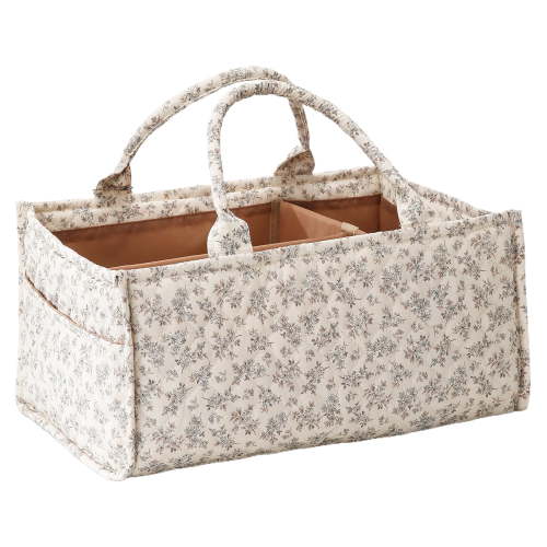 Portable Baby Diaper Storage Caddy, 14.57 Inch Floral Nursery Organizer Basket with Handle and Partition for Shower Gift (Style 5)