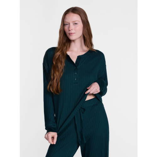 Joyspun Women's Cozy Lounge Collection Hacci Long Sleeve Henley Sleep Top, Sizes XS to 3X