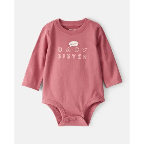 Baby Girl Sweetest Baby Sister Cotton Long-Sleeve Graphic Bodysuit - Pink | Carter's