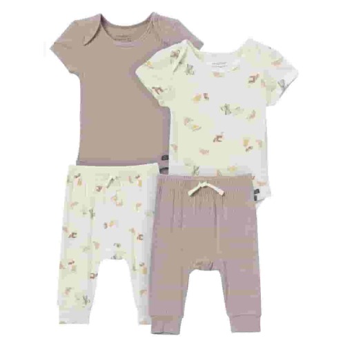 Modern Moments by Gerber Baby Neutral Super Soft 4-Piece Bodysuits and Pants Gift Set, Newborn - 12 Months