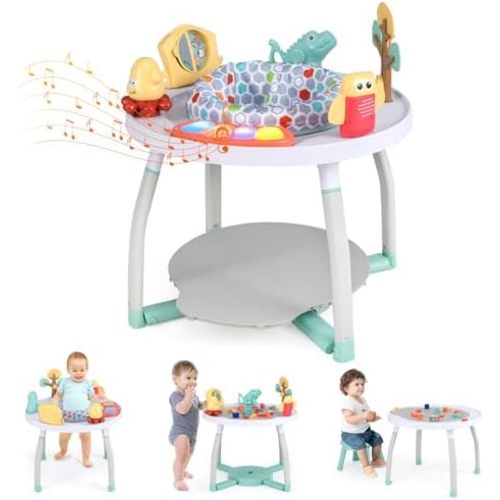 BABY JOY 5 in 1 Baby Activity Center, Baby Jumpers and Bouncers with Removable Toys, Lights & Music, 3 Adjustable Heights, Interactive Play Center for Toddlers Boys Girls 6-36 Months (White)