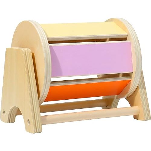 Montessori Mama Spinning Rainbow Drum: Montessori Toys for Babies 6 Months Wood-Constructed Educational Montessori Baby Toys for Babies 6-12 Months with Sensory Audible Bells