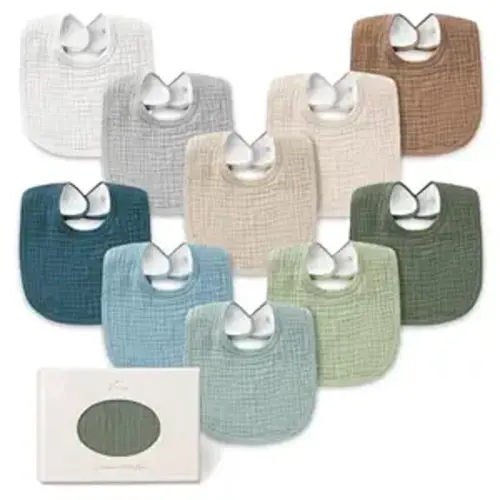 Konssy 10-Pack Muslin Baby Bibs, Soft Cotton Bandana Bibs for Drooling & Teething, Unisex Solid Colors for Boys & Girls, Newborn & Infant