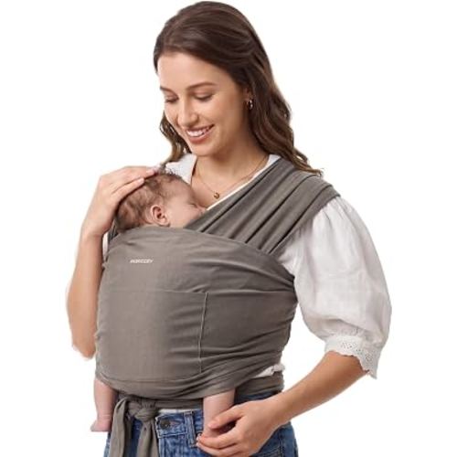 Momcozy Baby Wrap Carrier, Easy-On 2-Piece Design, Newborn to 33 lb | Easy On Like a T-Shirt, XXS-XXL Adjustable Fit, IHDI Hip-Healthy, Lightweight Hands-Free Comfort Baby Sling, Light Curry