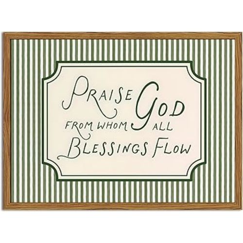 Framed Christian Scripture Wall Art, Bible Verse Pictures Wall Decor, Sage Green Striped Praise God From Whom All Blessings Flow Paintings Canvas Prints Religious Home Decor for Living Room 12x16 inch