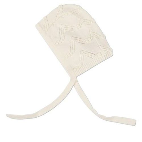 MiniMoi Baby Unisex 100% Cotton Pointelle Knit Bonnet with Self-Fabric Strings Ivory 6 Months