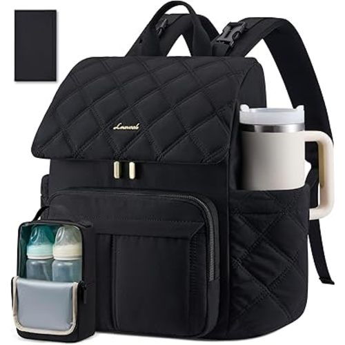 LOVEVOOK Diaper Bag Backpack With Pocket For Large Capacity Cup,Multi-Function Baby Travel Bag For Mom Dad,Waterproof Baby Bag for Boys Girls with Changing Pad,Insulated Bag,Stroller Straps,Black