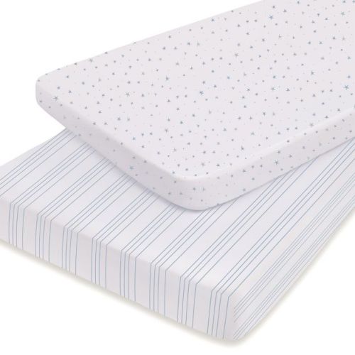 Ely's & Co. Baby Fitted Pack n Play - Mini Crib Sheet 100% Combed Jersey Cotton Dusty Blue Star 2 Pack
